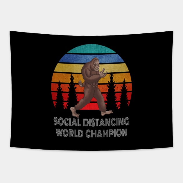 Bigfoot Social Distancing World Champion Tapestry by JeffDesign