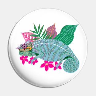 Chameleon with Tropical Leaves Pin