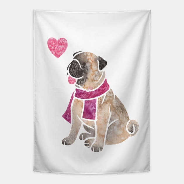 Watercolour Pug Tapestry by animalartbyjess