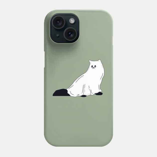 Fluffy Ghost Cat With Fall Green Phone Case by missmann