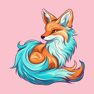 Whimsical fluffy red fox with cyan fur T-Shirt