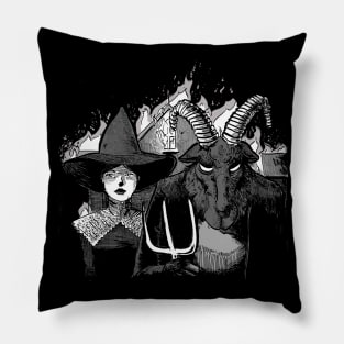 Halloween witch and demon American Gothic Pillow
