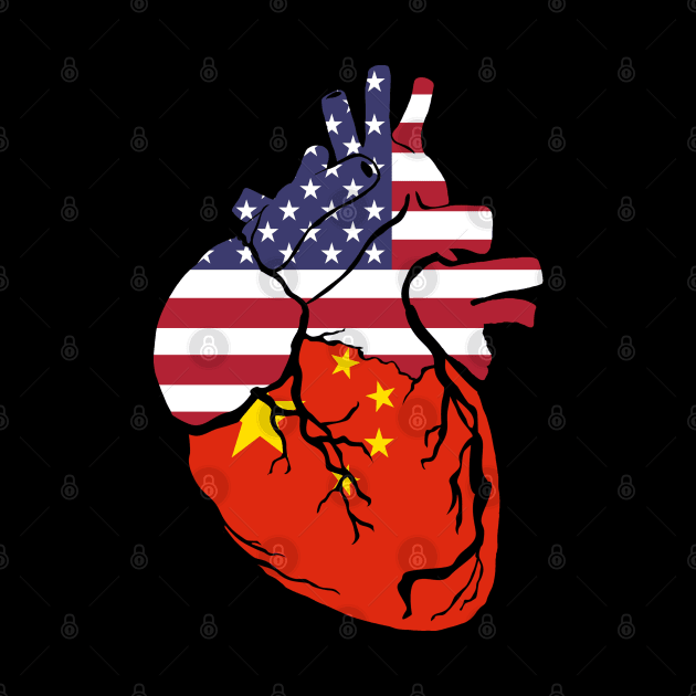 USA and Chinese flag heart by Bun Art Store