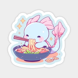 Tiny Axolotl - Adorable Salamander Amphibian Eating Ramen Magnet