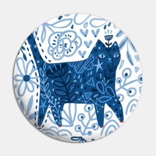 Blue floral cat Pin