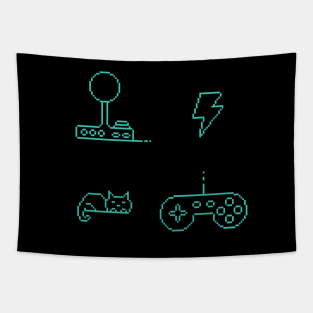 Pixel Art Video Game Controllers & Cat Tapestry