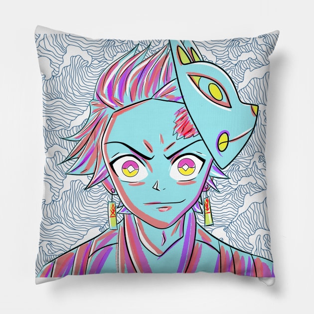 the demon slayer, tanjiro kamado in wallpaper art Pillow by jorge_lebeau