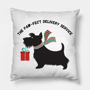 The Paw-fect Delivery Service, Christmas, dog, humor Pillow