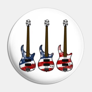 Bass Guitar USA Flag Bassist Musician 4th July Pin