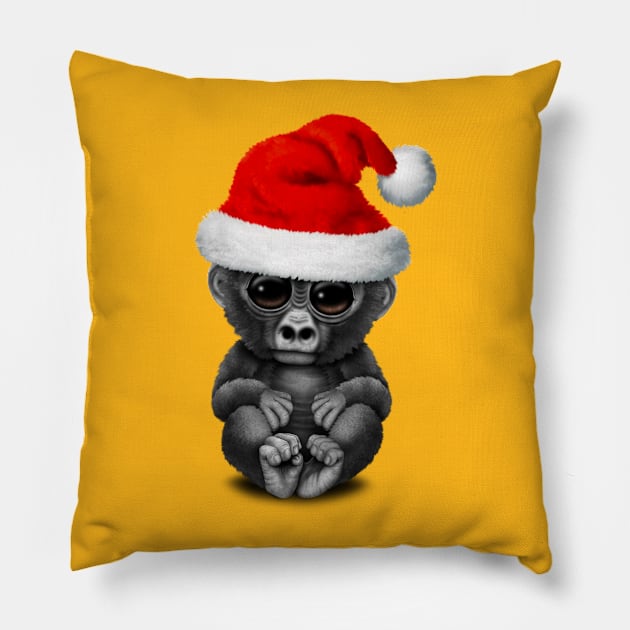 Baby Gorilla Wearing a Santa Hat Pillow by jeffbartels