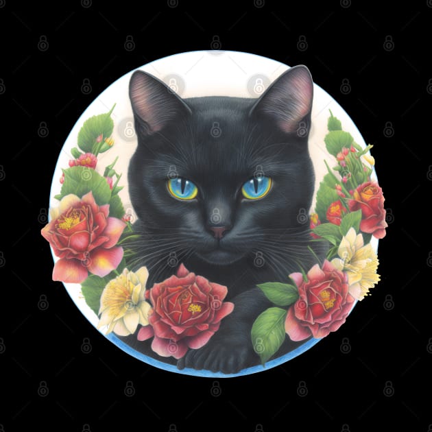 black cat with flowers by TrvlAstral