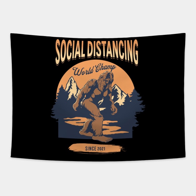 SOCIAL DISTANCING WORLD CHAMP Tapestry by Inkredible Tees