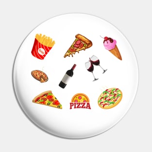 Pizza, Wine, Ice Cream and French Fries Set Designs Value Pack Pin