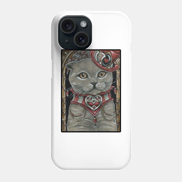 Circus Cat - Scottish Fold Cat - Black Outlined Version Phone Case by Nat Ewert Art