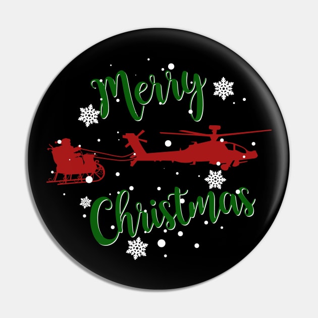 Gun Pilot - AH-64D Apache Pulling Santa Merry Christmas Pin by Aviation Designs