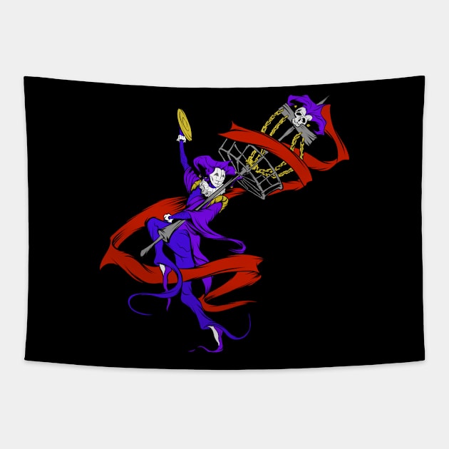 Cool Disc Golf Jester with Basket Staff illustration Tapestry by CaptainHobbyist