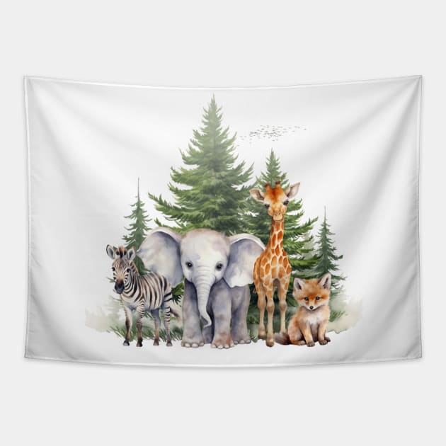 Woodland Baby Animals, Baby shower gift . Tapestry by Alienated