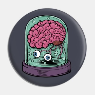 Brain In Glass Jar With Eyes Pin