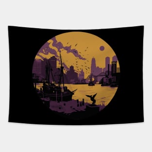 Baltimore Inner Harbor Through the Ages T-Shirt: A Timeless Tribute in Purple, Black, and Gold Cutout Style Tapestry