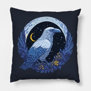 White Crow at Night Time Pillow