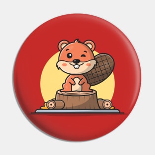 Cute Beaver Sitting Cartoon Vector Icon Illustration Pin