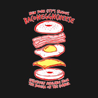 BACONEGGNCHEESE! (New York City's Famous Bacon Egg and Cheese) dark shirt version T-Shirt