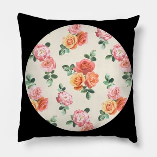 Retro Peach and Pink Roses Pillow