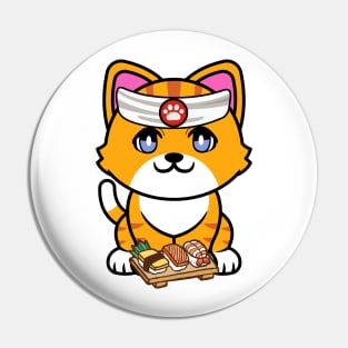 Funny orange cat is a sushi chef Pin