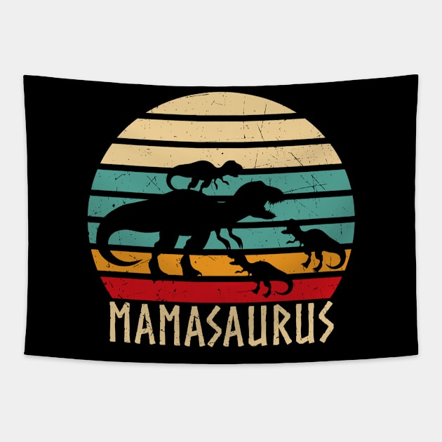 Mamasaurus Funny Mothers Day Dinosaur Mom Tapestry by Foxxy Merch