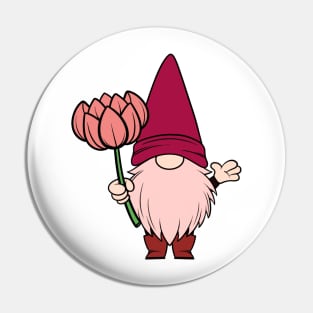 Gnome Holding a Flower Pin