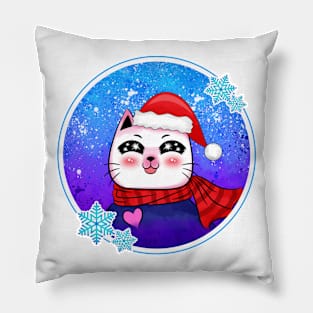 Cute Cartoon Cat Santa Christmas Winter Pillow