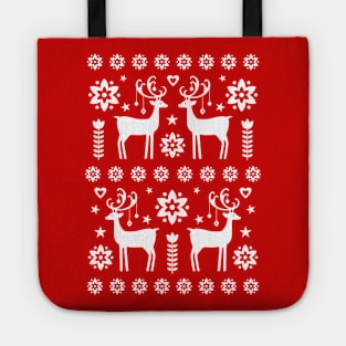 Scandinavian Vintage Christmas Reindeer Pattern Red Tote