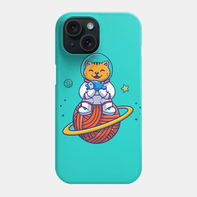 Cute Cat Astronaut Sitting On Planet Cartoon Phone Case by Catalyst Labs