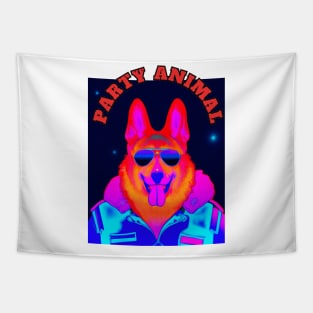 Party Animal Police K9 Dog Synthwave Retro Tapestry