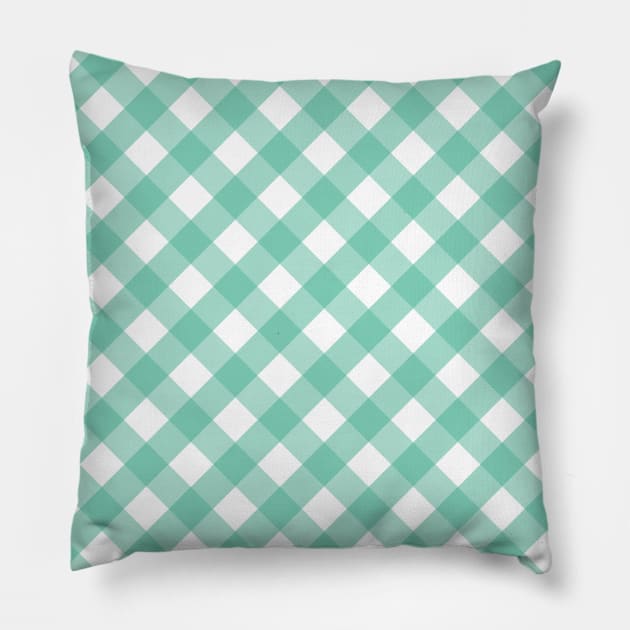 Mint Green and White Check Gingham Plaid Pillow by squeakyricardo