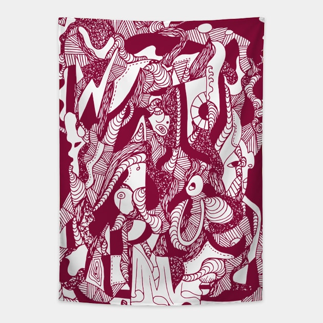 Abstract Wave of Thoughts No 4 Burgundy Tapestry by kenallouis