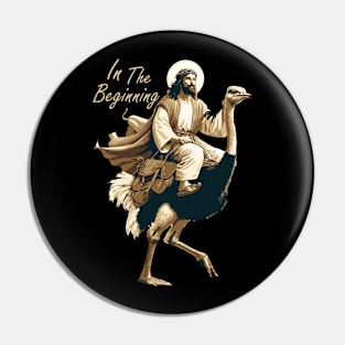 Jesus Riding A Ostrich Pin