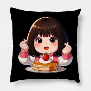 Little Girl Strawberry Pancakes Korean Finger Hearts Kpop Pillow