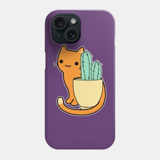 Blue cactus and orange cartoon cat Phone Case