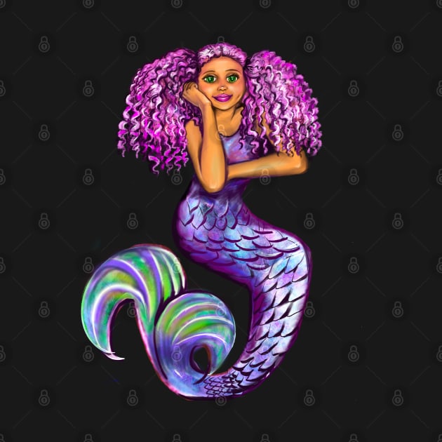 mermaid with pink hair, green eyes and caramel brown skin #002. Black mermaid by Artonmytee