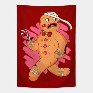 Funny Christmas Gingerbread Man Illustration Tapestry