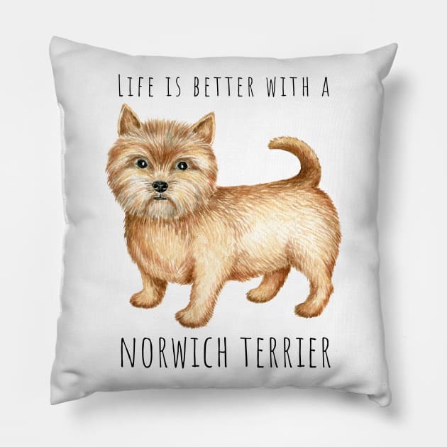 Cute Norwich Terrier Dog Pillow by Simple Wishes Art