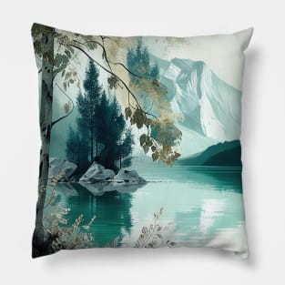 Teal Mountain lake Pillow