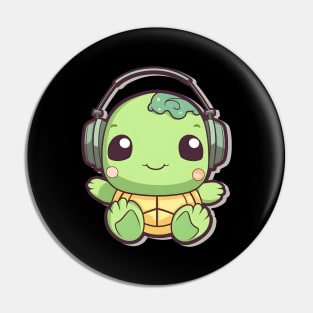 Green Turtle with Headphones Pin