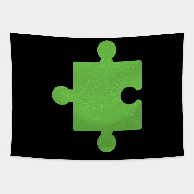 We "Click" - Green puzzle piece Tapestry by Scrabbly Doodles