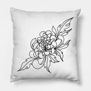 Peony Flower Black Line Art Pillow