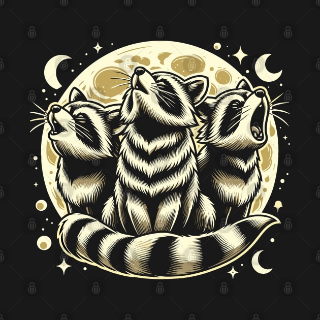 Raccoon Moon Howling Trio - Wildlife Lover by JessArty