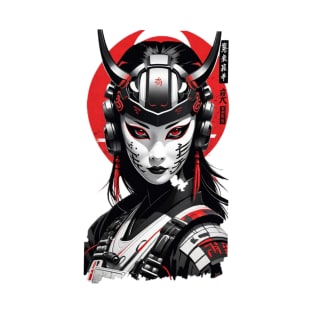 Japanese Samurai Woman - Ukiyo Cyber Style T-Shirt