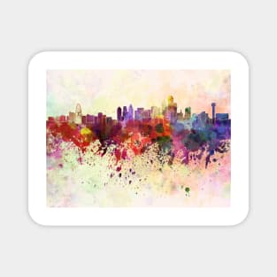 Dallas skyline in watercolor background Magnet