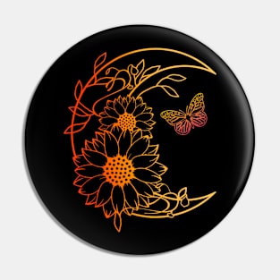 Moon with Sunflowers and Butterfly Pin